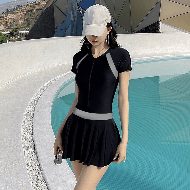 2025 Summer Internet Celebrity Hot Style Sexy Slim One-Piece Indoor Swimsuit Sunscreen Hot Spring Spliced Contrast Color Swimsuit for Women