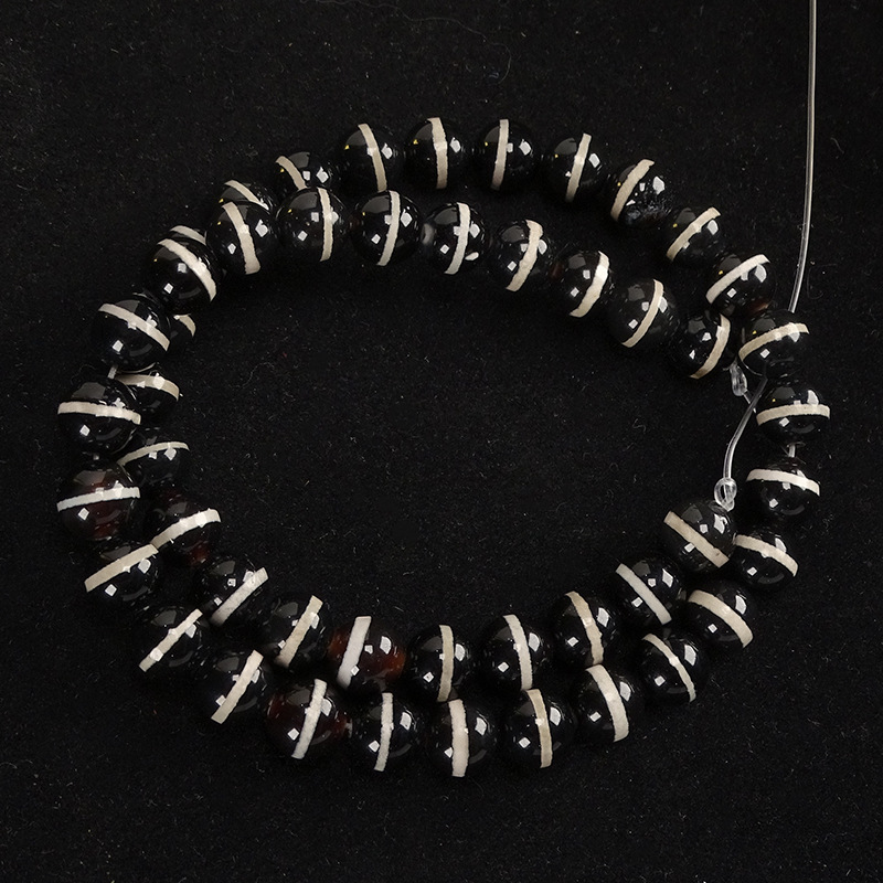 Black and White Xizang Natural Agate Single-Line Dzilu Dzi Bead Bracelet Necklace Loose Spacer Beads 8*8mm Collectible Grade