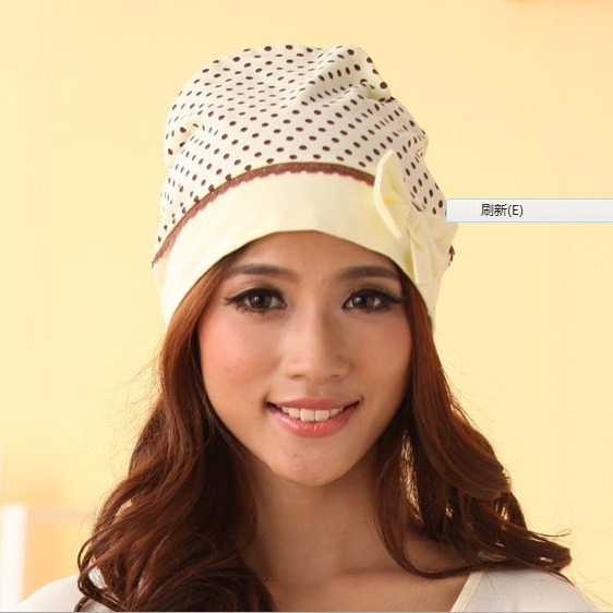 Korean fashion mommy polka dot pullover moon cap bow head wind pregnant woman cap Pink yellow