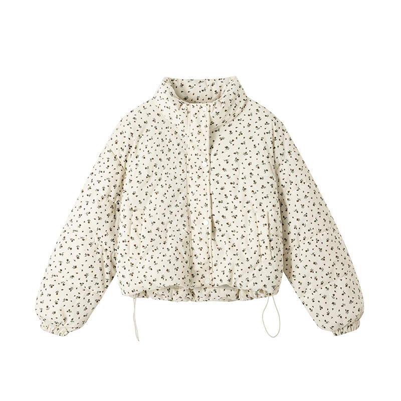 Small Floral Short Down Cotton-padded Coat Women's 2024 Winter New Fresh Sweet Collar Bread Coat Women's Cotton-padded Coat
