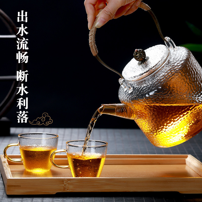 High Temperature Resistant Hammered Glass Handle Water Kettle Electric Ceramic Stove Teapot Water Kettle Steamed Tea Teapot Kung Fu Tea Set No