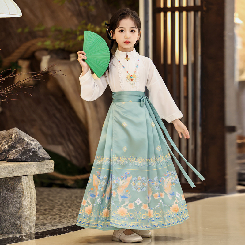 Chinese Style Girl's Ancient Suit Horse-faced Skirt Set Little Girl's Thin Hanfu Skirt Summer Children's Clothing Ming Style Tang Suit