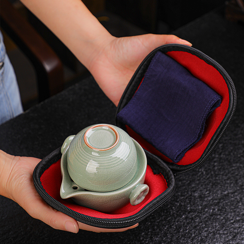 Ge Kiln Ru Kiln Travel Tea Set Express Cup One Pot Two Cups Car Outdoor Portable Tea Maker Gift Tea Set