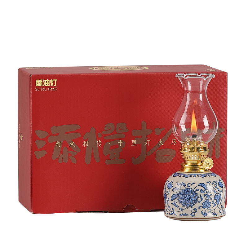 Ceramic Butter Lamp Traditional Tea Room Home Decoration Cotton Wick Antique Buddha Worshiping Lighting Atmosphere Night Light