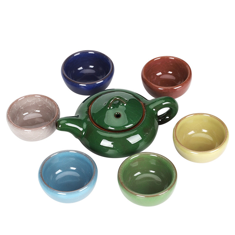 Ice crack kung fu tea set gift set set ceramic teapot a pot of six cups business gifts cheap and practical