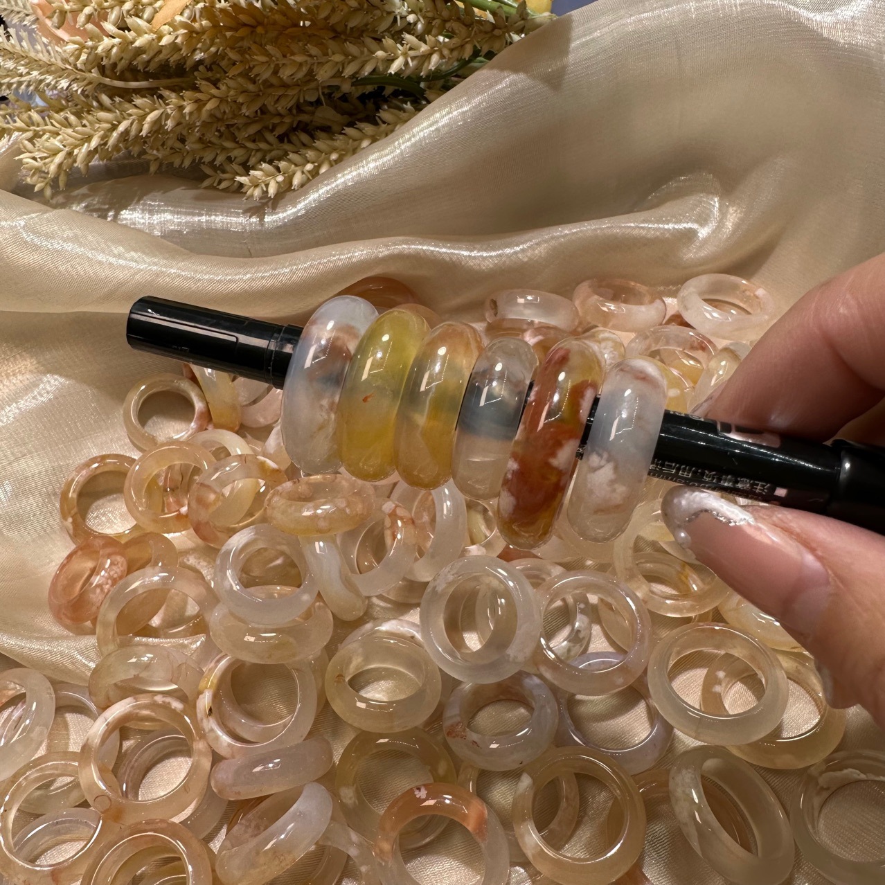 Ice Transparent Cherry Blossom Green Agate Ring Ring Accessories Running Ring Accessories Manufacturer Wholesale Shanwei