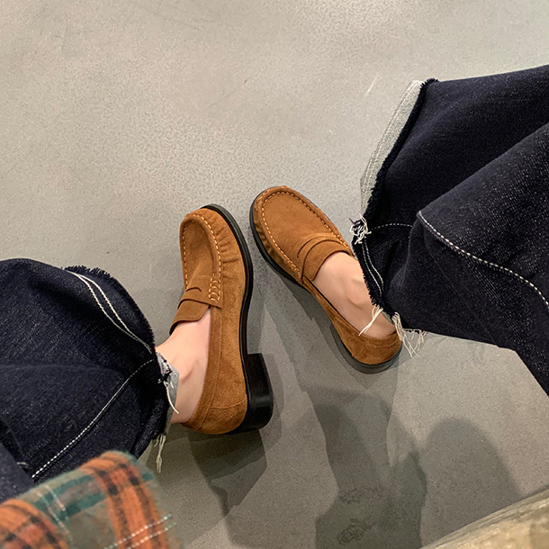 Sheepskin Version ~ British Style Slip-On Round-Toe Low-Heeled Genuine Leather Loafers for Women, Lazy Thick-Soled Small Leather Shoes