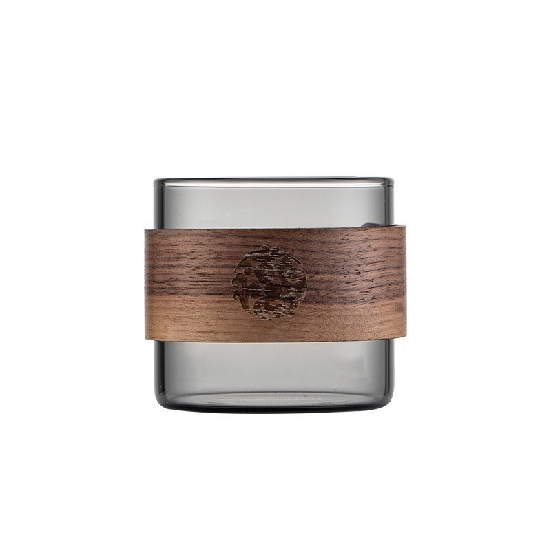 Walnut Wood Chinese-Style Glass Tea Cup, Personal Use Master Cup, High-Temperature Resistant Glass Cup, Tea Tasting Cup, Anti-Scalding Tea Cup