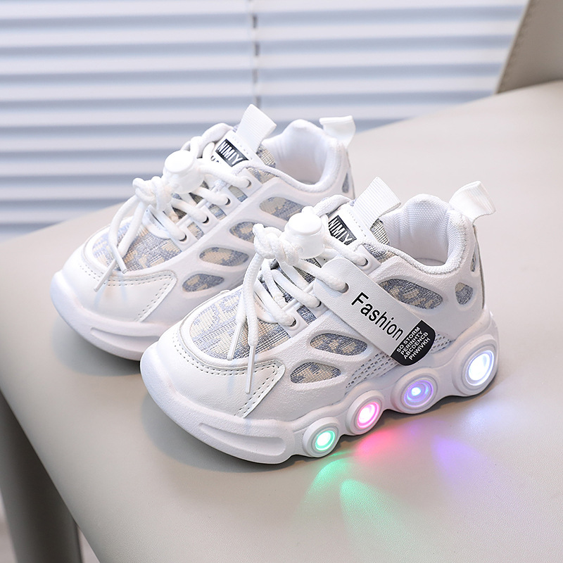 Spring and Autumn New Led Light Shoes Children's Shoes Ribbon Cloth Breathable Children 1-6 Years Old Luminous Shoes Casual Sports Shoes Trendy
