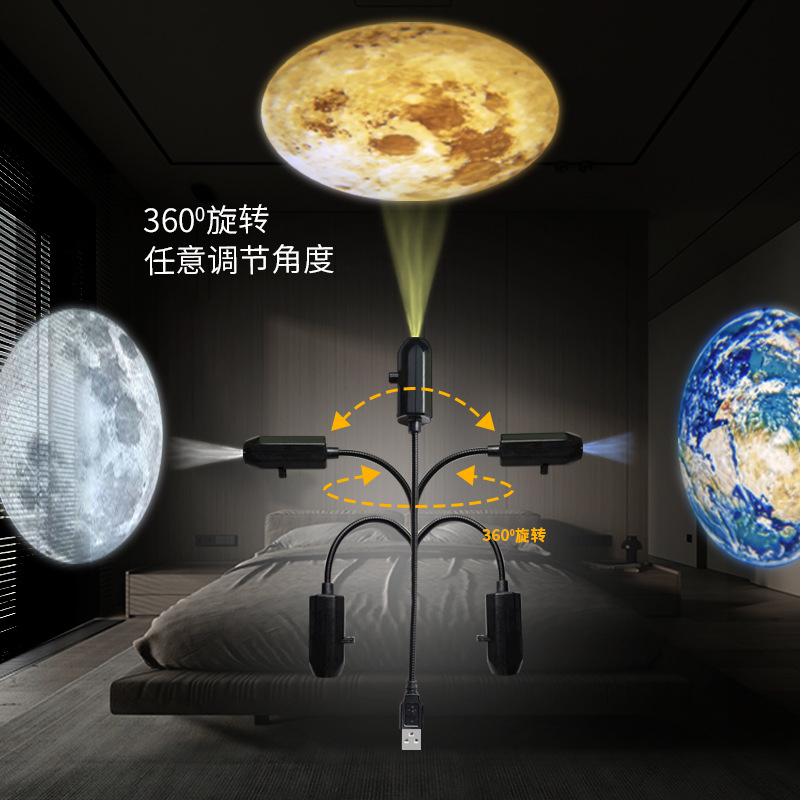 Multi-Planet Linkage Starry Sky Lamp Moon Bedroom Creative Led Night Light Logo Projection Lamp Popular Background Light