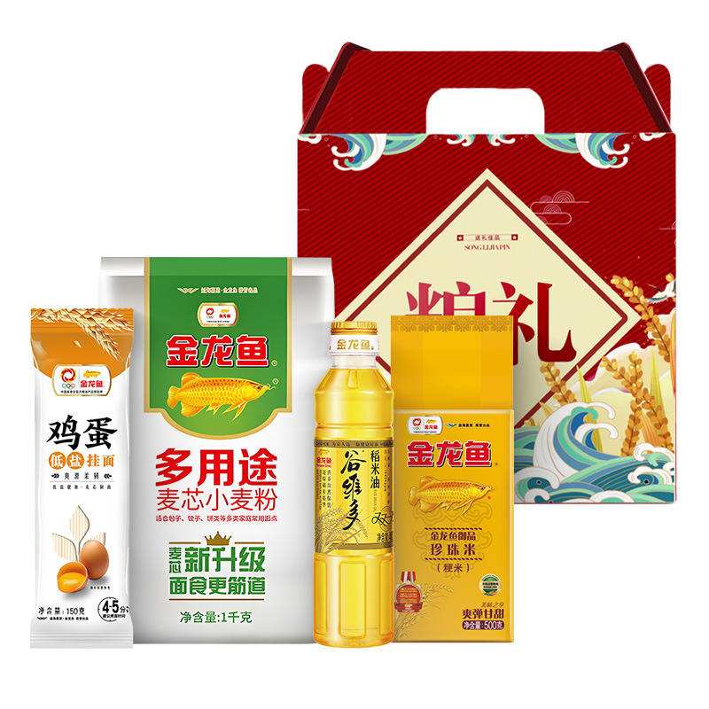 Golden Dragon Fish Oil Rice Combination Edible Oil 400ML Rice Oil Rice 500G Jin Pack Hand Gift Grain Oil Gift Box
