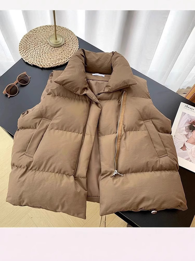 Cotton Vest Women's 2024 Autumn and Winter Korean Style Chanel Style Stand Collar New Sleeveless Cotton-padded Jacket Vest Outer Wear Vest Trendy