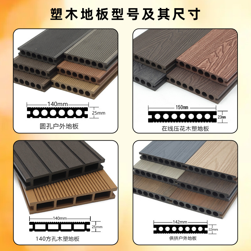 Wpc Wood Plastic Outdoor Floor Terrace Courtyard Garden Wood Grain Round Hole Co-Extruded Floor Pvc Outdoor Plastic Wood Floor Factory