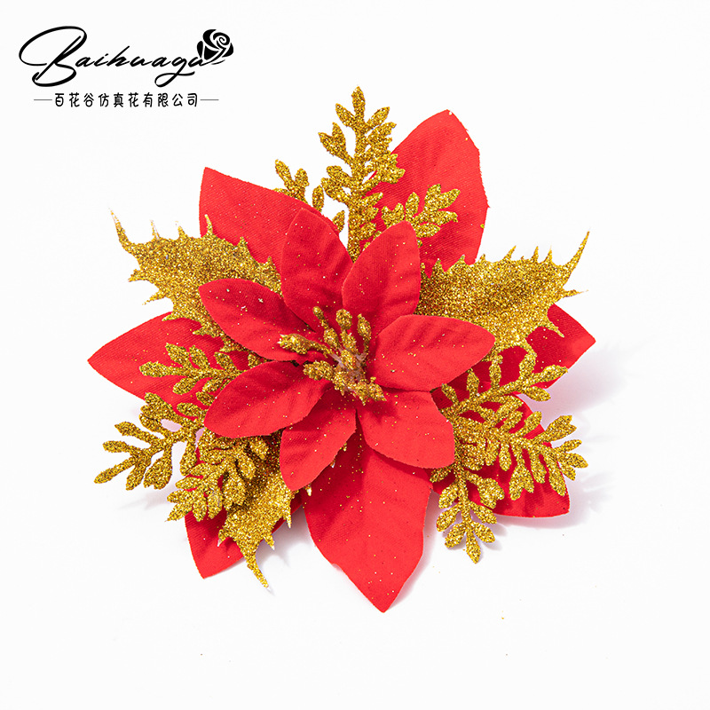 Christmas decoration hanging Garland accessories 14cm high-grade Phnom Penh red Christmas flowers factory direct wholesale
