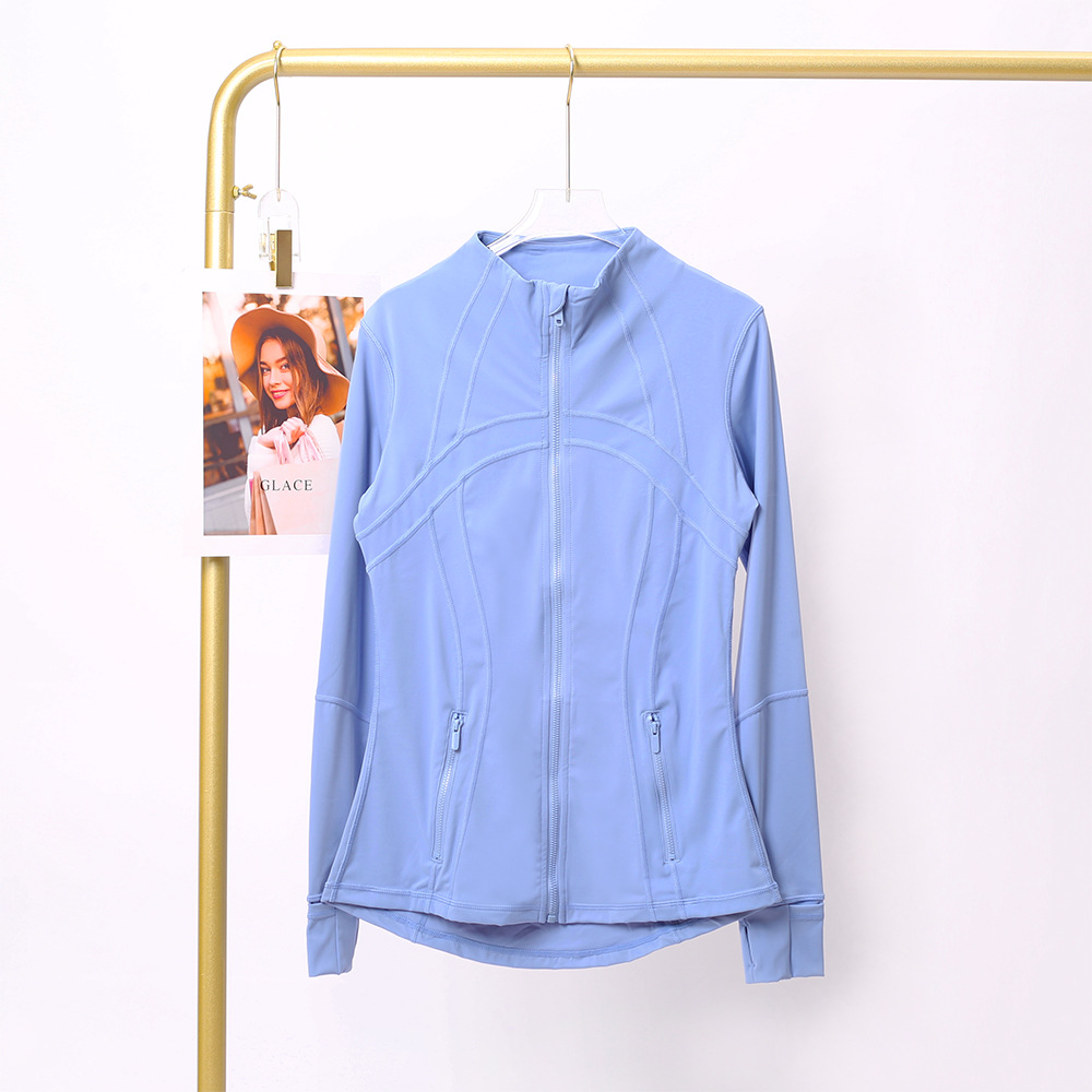 Lulu Df Stamped Stand Collar Jacket Women's Tight Stand Collar Stretch Jacket Gold Zipper Fitness Yoga Wear for Women