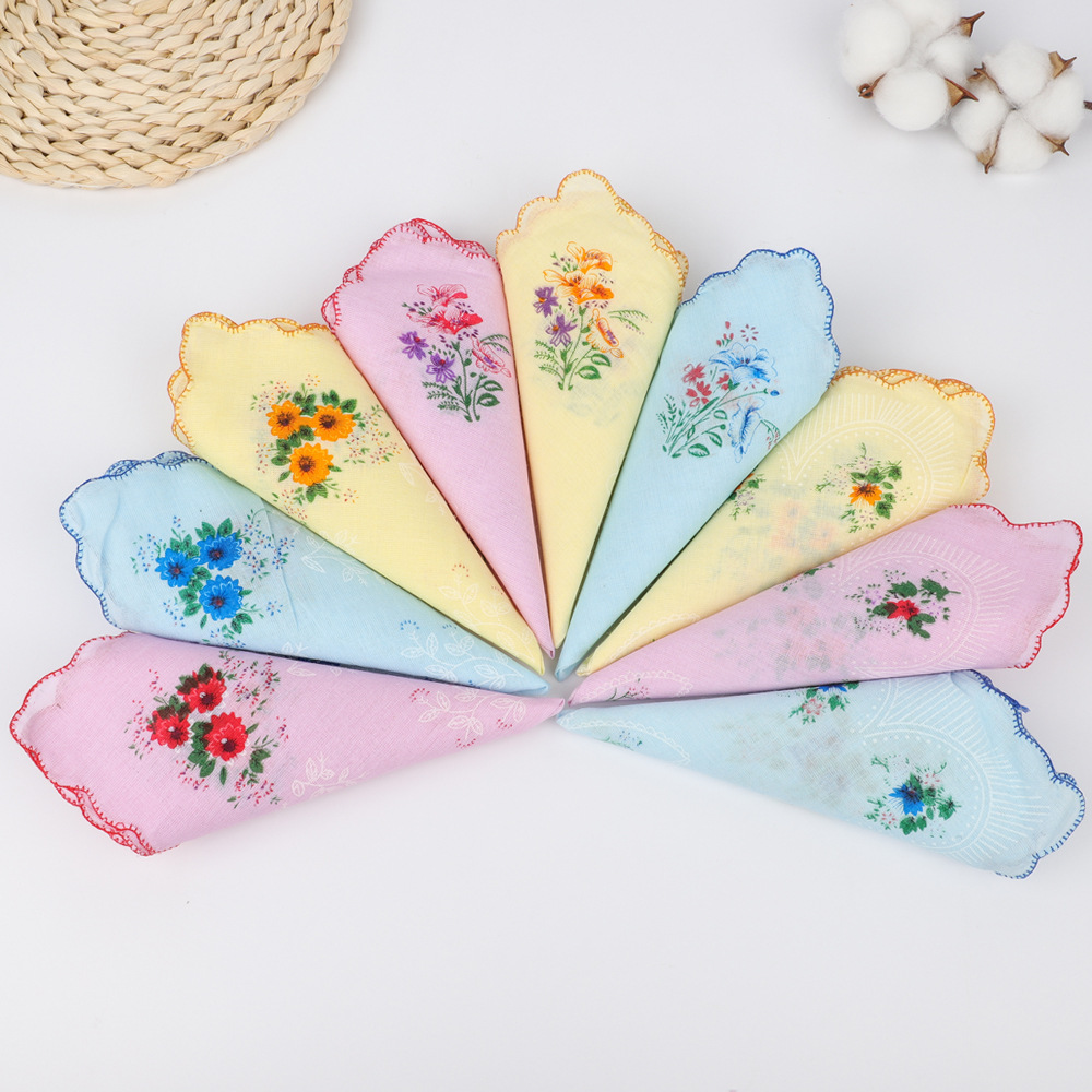 Classic crescent edge ladies hot wholesale cotton handkerchief vintage vintage handkerchief thin cross-border products 29cm