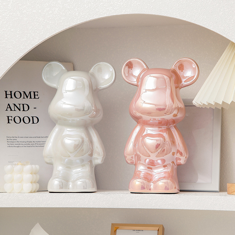 Trendy Play 28cm Ceramic Electroplating Love Violence Bear Light Luxury Entrance Wine Cabinet Ornaments Living Room TV Cabinet Decorations