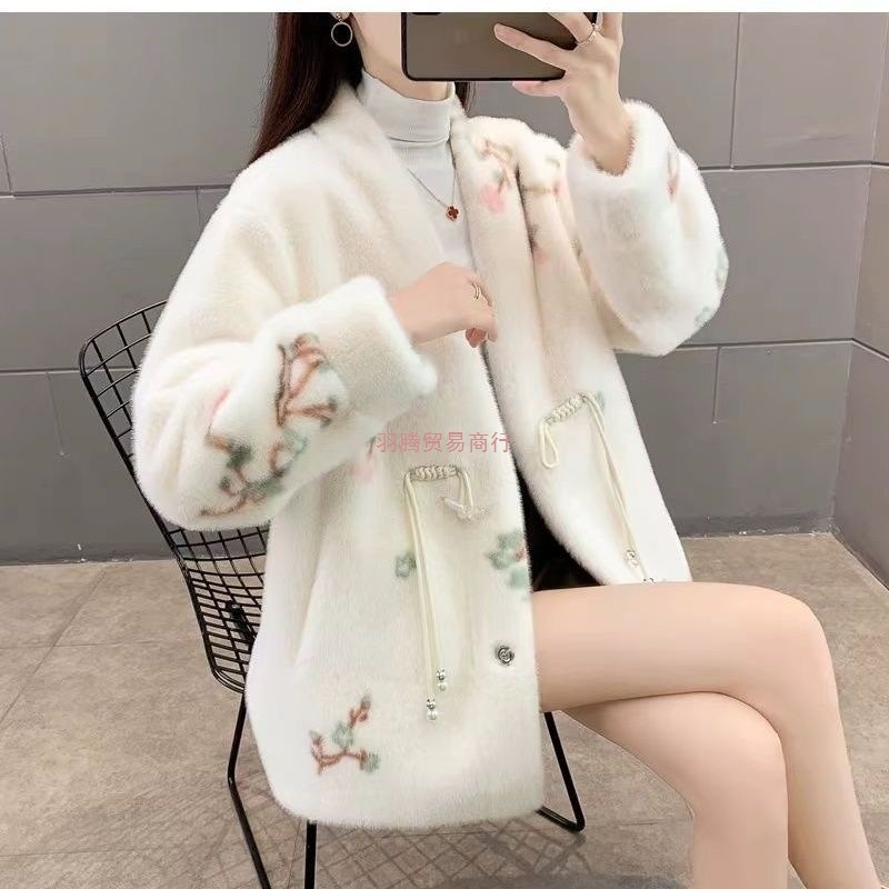 Chinese Style New Chinese Style Outwear Autumn and Winter Thickened Imitation Fur Printed Mink Style New Slim Outwear Fashionable Women's Clothing