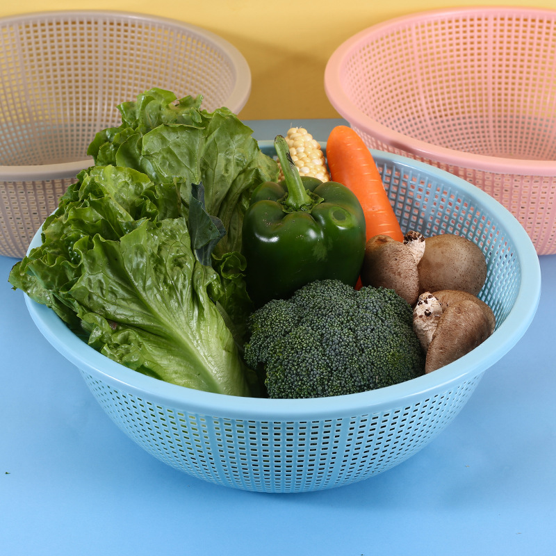 Round Rice Washing Basin Plastic Drain Basket Large Kitchen Fruit and Vegetable Storage Basin Vegetable Washing Basket Spicy Hot Snack Basket Commercial