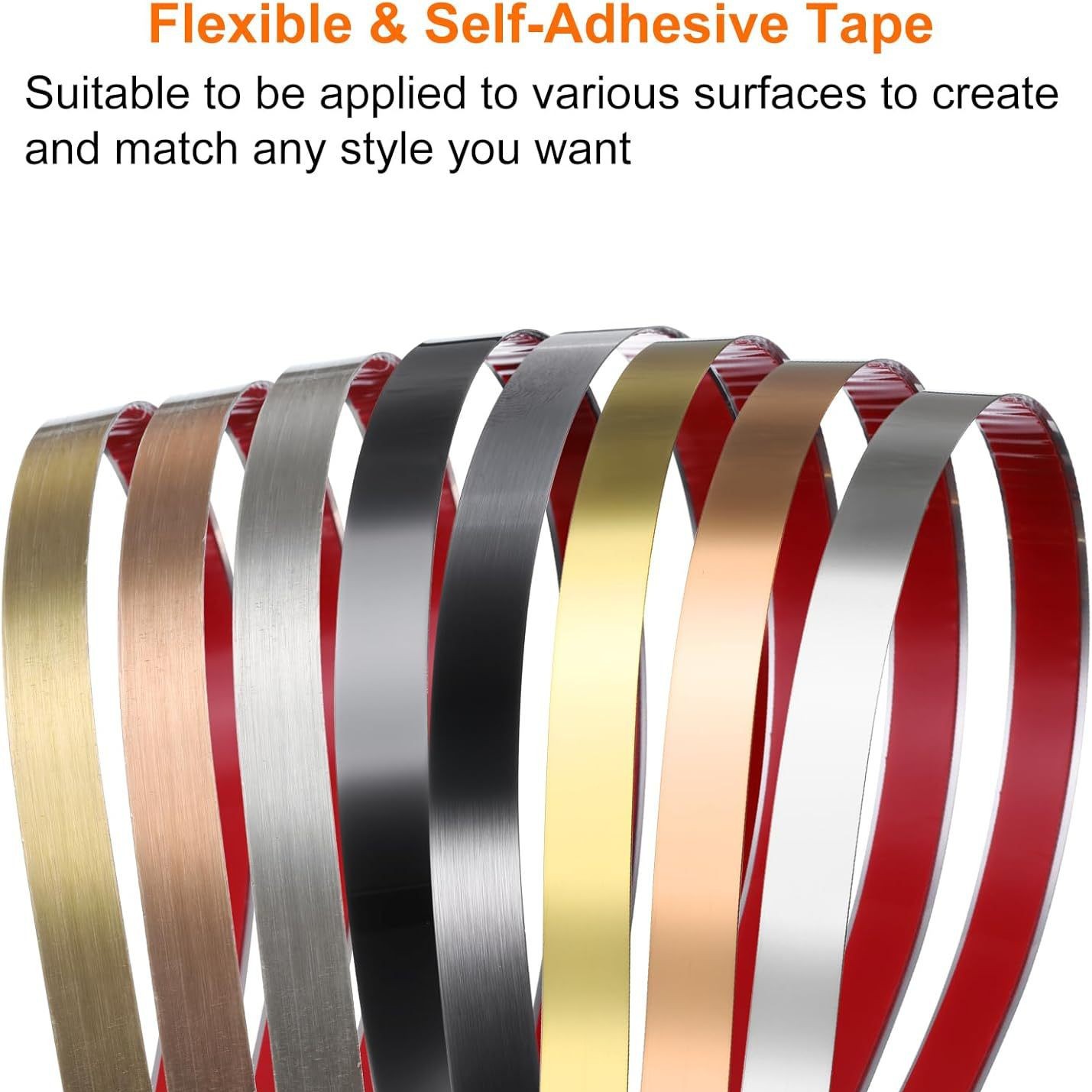 Titanium Stainless Steel Decorative Strips Self-Adhesive Flat Strips Cross-Border Special Decorative Lines 10mm Straight Metal Lines