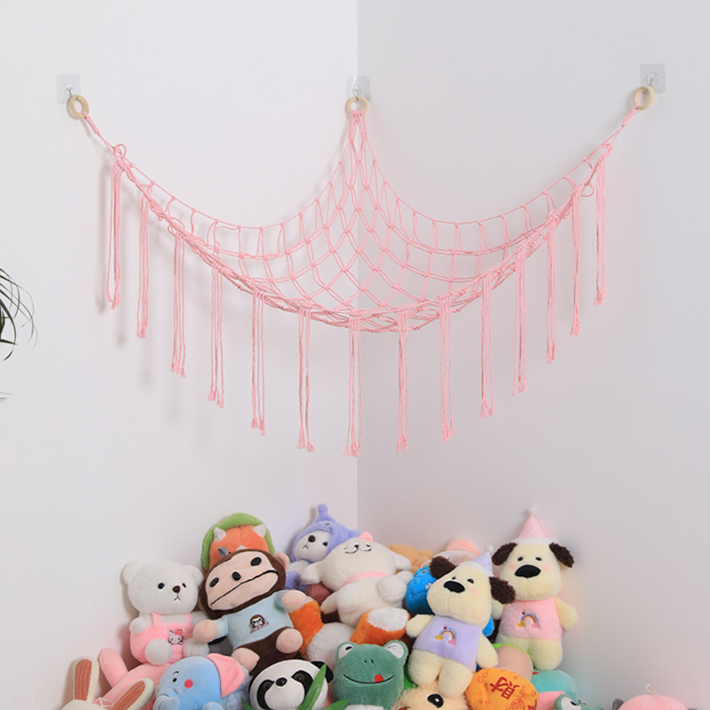 Toy Storage Net Bag Wall Hanging Hand-Woven Triangle Net Bag Kidsren's Room Doll Storage Net Bag Wall Hanging Hammock