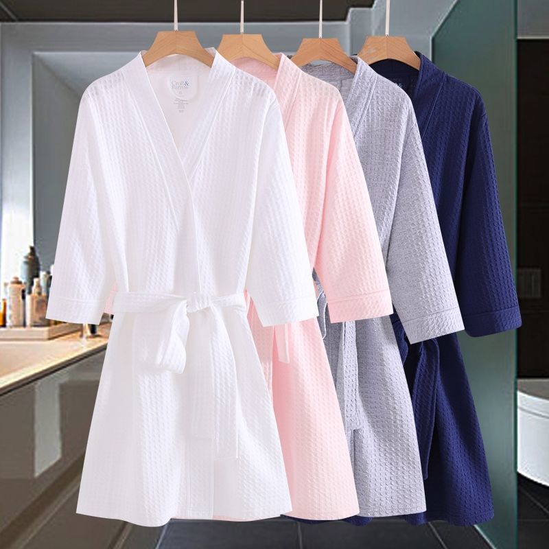 Spring and Autumn New Nightgown Women's Loose Waffle Large Size Long Sleeve Home Clothes Men's Hotel Bathrobe Couple Pajamas Summer