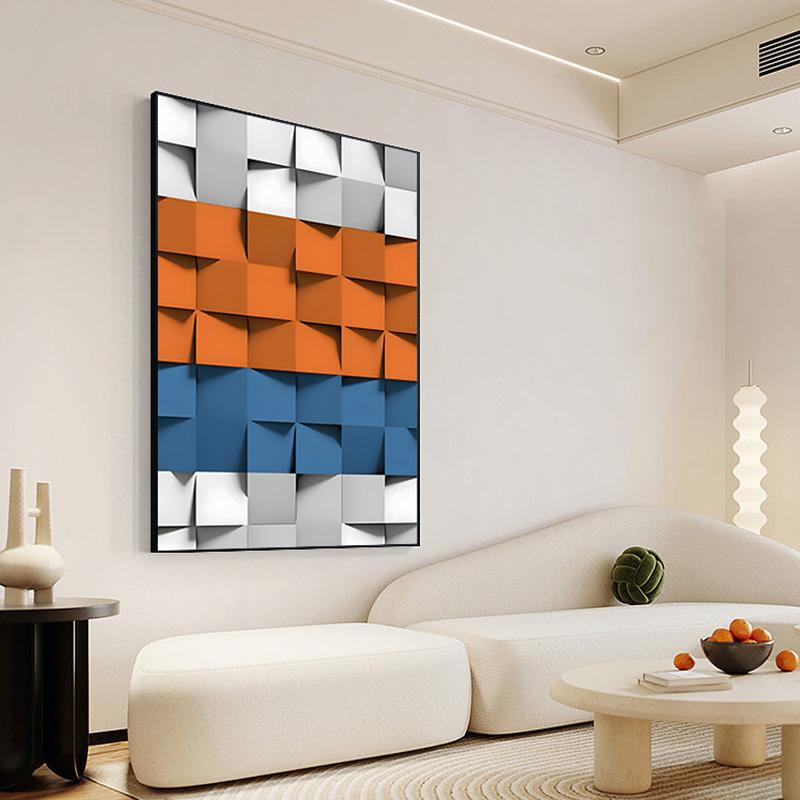 Modern Crystal Porcelain Decorative Painting Simple Abstract Plaid Hanging Painting Classy Color Living Room Entrance Painting Plaid 80120