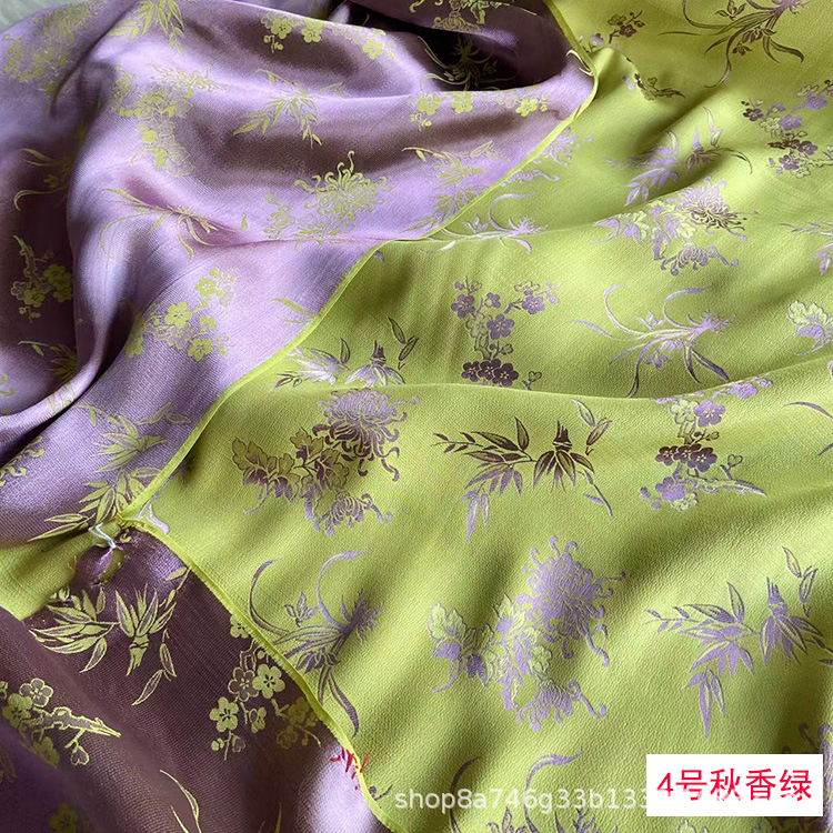 Plum, Orchid, Bamboo and Chrysanthemum Silk Fragrant Crepe Fabric New Chinoiserie Tang Suit Han Dynasty Cheongsam Heavy Jacquard Silk Fabric