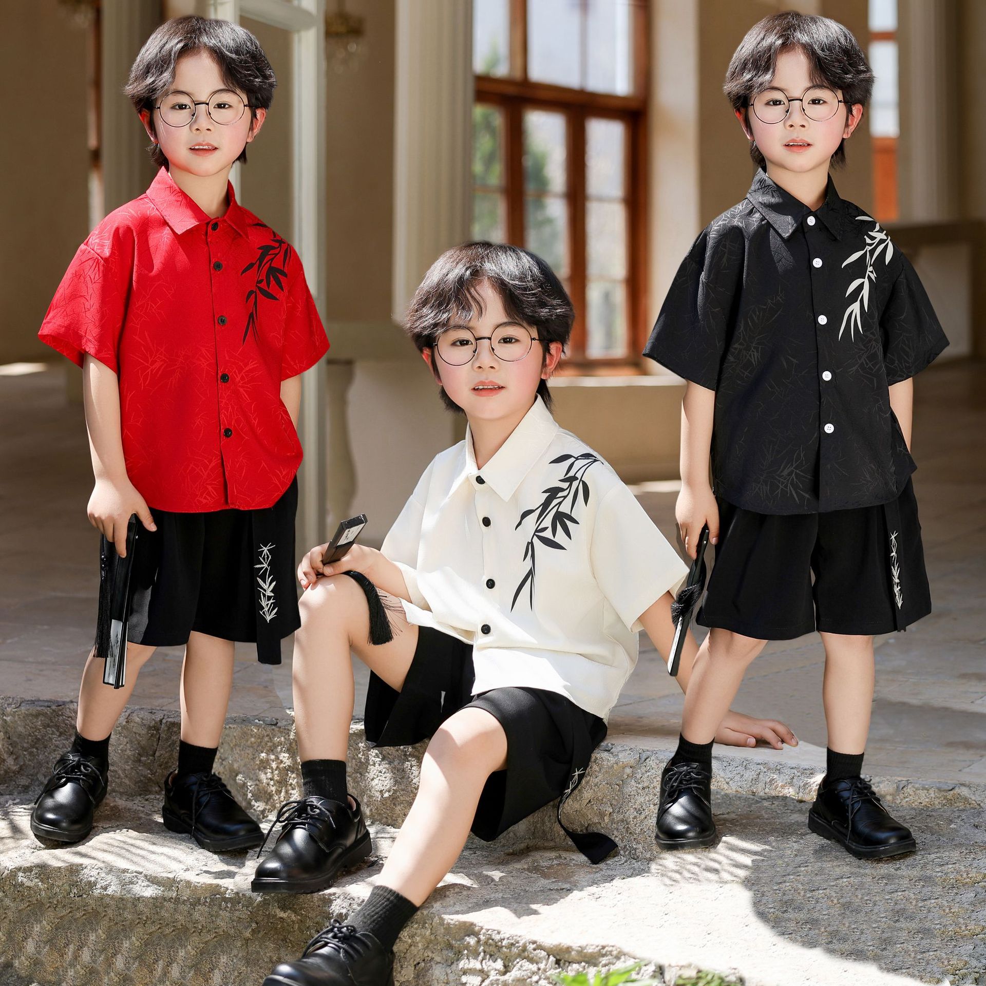 Китайский стиль рубашка с жаккардом для мальчиков детская рубашка стильный костюм для выступлений