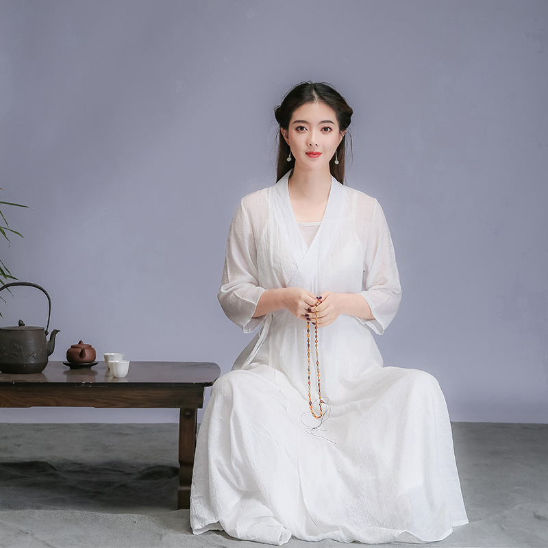 Реальное фото нового художественного китайского стиля ханфу весна-осень 2026 года, вдохновленное дзеном, женская одежда, платье для медитации, трехкомплектное платье