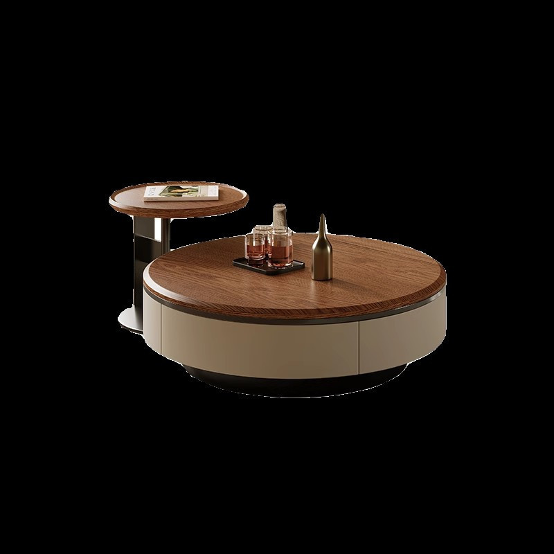 Medieval Style Walnut Color Round Solid Wood Multi-Layer Board Coffee Table Modern Simple Accessible Luxury Living Room Home 2025 New Style