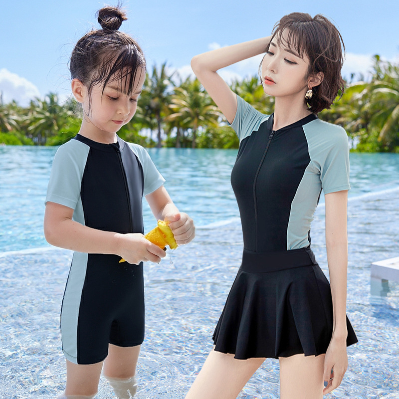 Родительско-детский купальник, женский, новый, с укрытием живота, модный, слитный, с юбкой