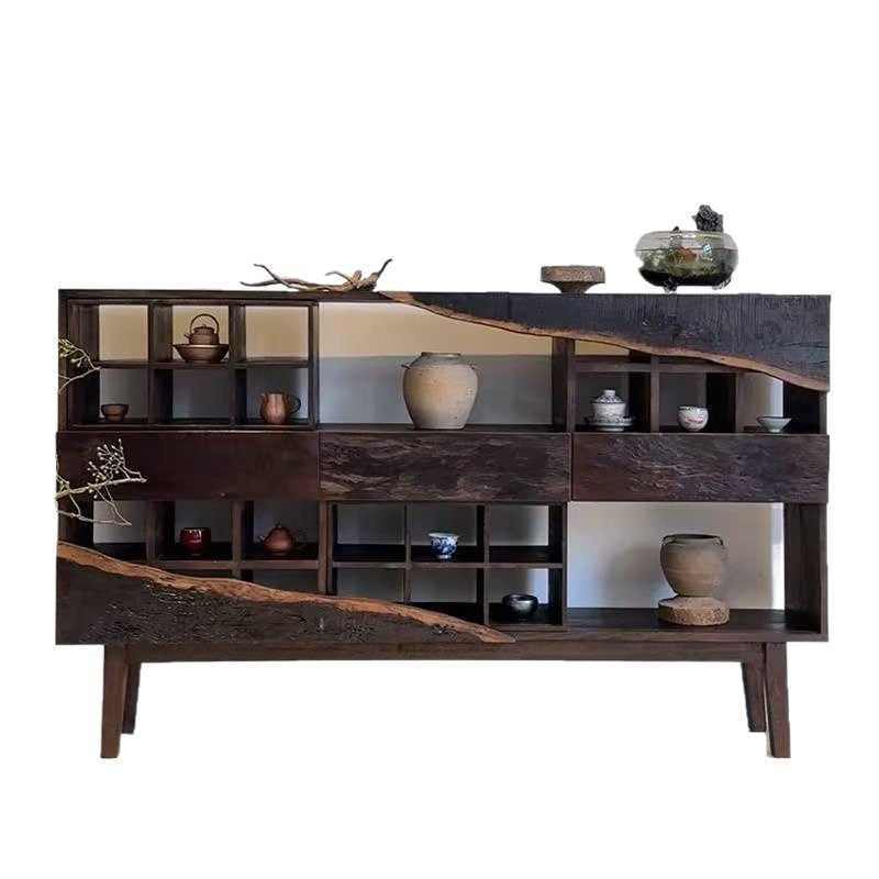 Wabi-Sabi Style Antique Shelf Solid Wood Old Elm Antique Shelf Storage Rack Wooden Tea Cup Rack Multi-Treasure Cabinet Wall-Mounted Antique Shelf