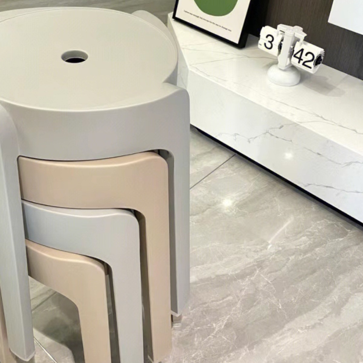 Extra Thick Cyclone Stool for Home Living Room High Stool Stackable Modern Simple Round Stool Plastic High Stool Dining Table Chair