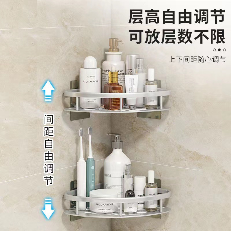 Manufacturer bathroom rack wall-mounted suction cup space aluminum punch-free triangle corner bath shower bathroom
