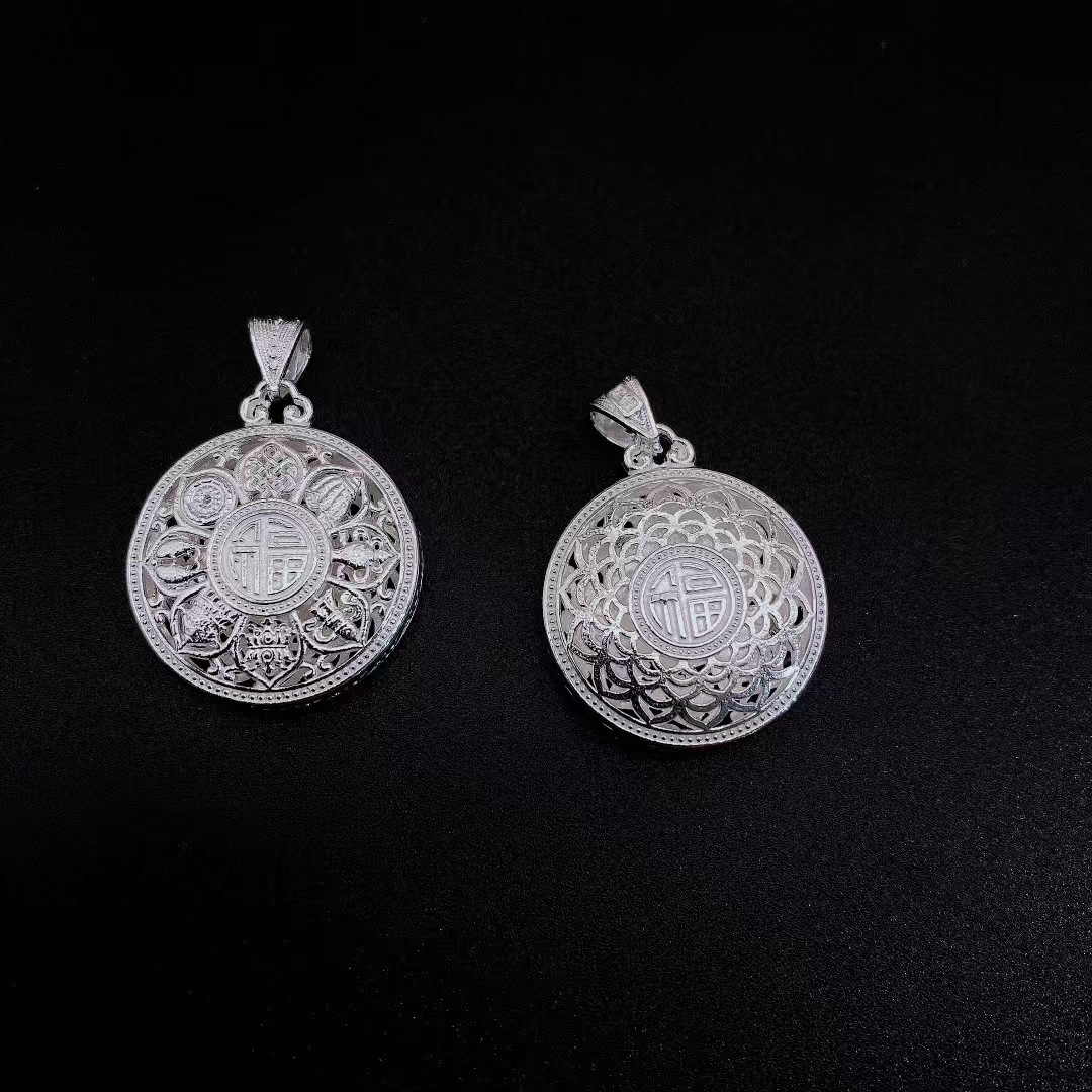 High Quality Electroplated Thickened Babao Compasses Pendant Men's and Women's Lucky Character Transporter Hollow Lotus Necklace Jizhaocai Pendant