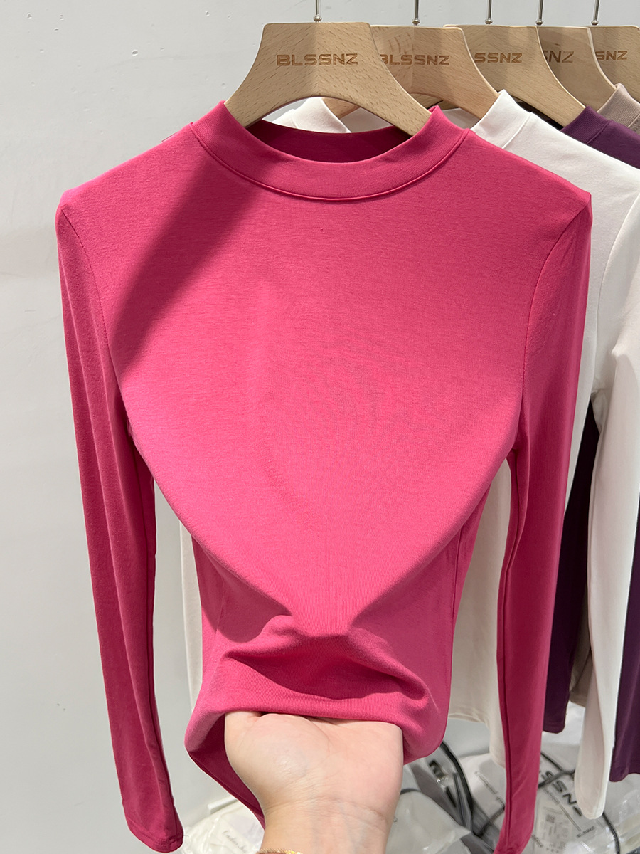 Small stand collar white cotton long-sleeved T-shirt women's spring slim-fit slimming bottoming shirt women's inner foreign-style thin top