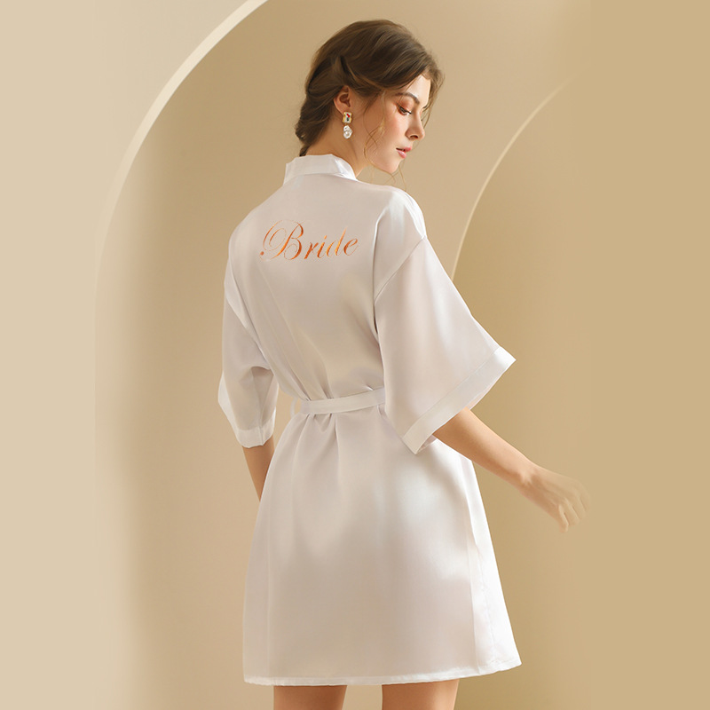 Bride's Bridesmaid's Morning Gown Wedding Silk Birthday Girlfriend Party Pajamas Lie-down Embroidered Red Nightgown Wedding Morning Gown