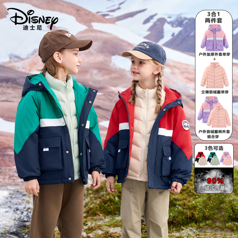 Детская уличная куртка Disney, размеры M и L, трехвместная семейная модель, 90% белого утиного пуха