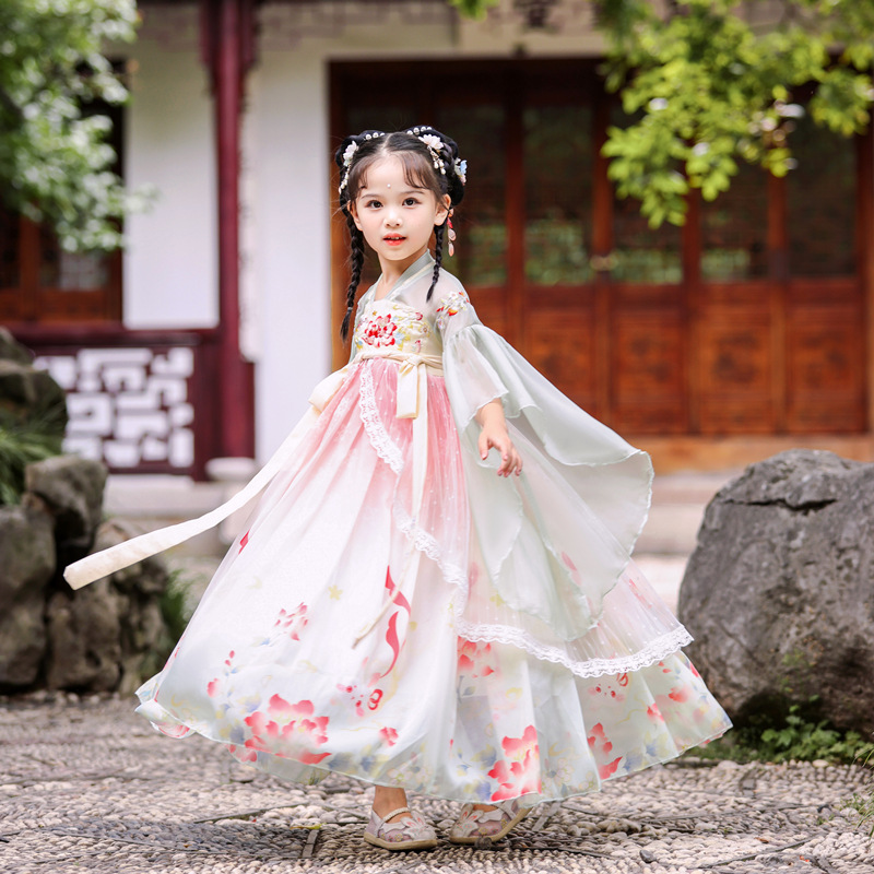Han Dynasty Girls Summer Thin Chinese Style Kidsren's Super Fairy Tang Suit Skirt Girls Ancient Style Dress 2025 New Style