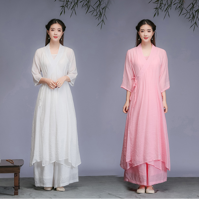 Real Shot of 2026 Spring and Autumn New Artistic Chinese-Style Hanfu Zen-Inspired Women's Clothing Zen Meditation Tea Dress Three-Piece Set Dress