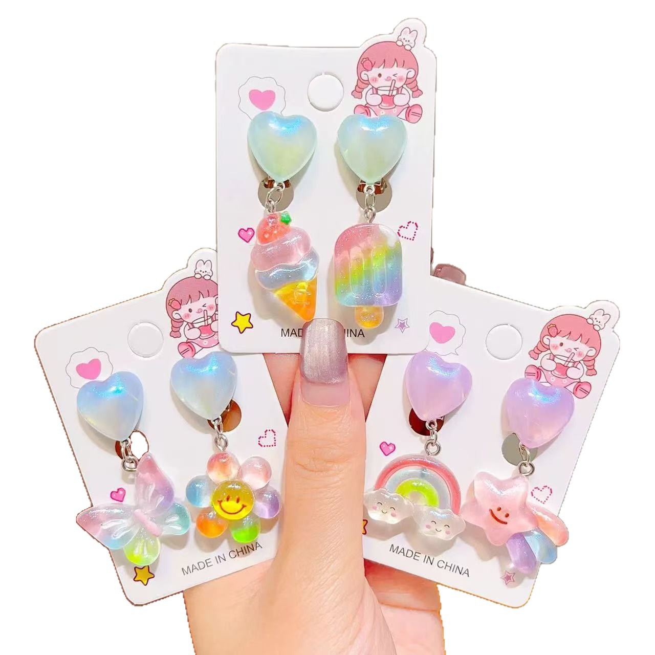 Girls Cute Kulomi Earrings 2025 New Children's Ear Clip Girls Super Cute Earrings Baby Jewelry