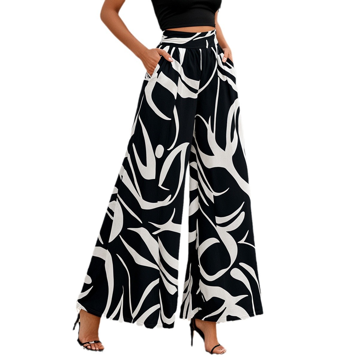European and American Cross-border Independent Station Casual Pants Solid Color Commuter Fashion Women's plus size Women's High Waist Slim-fit Wide Leg Pants