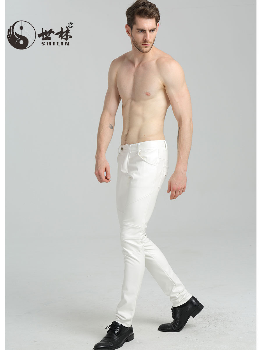 2025 Cross-Border Spring and Autumn New Leather Pants Men's Small Leg Pants Motorcycle Korean Version European and American Large Size Men's Velvet Pu Pants Wholesale