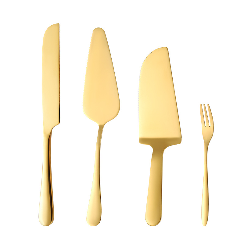 Stainless steel cake shovel manufacturers moon cake knife and fork bread knife with teeth triangle shovel fruit fork suit baking tools