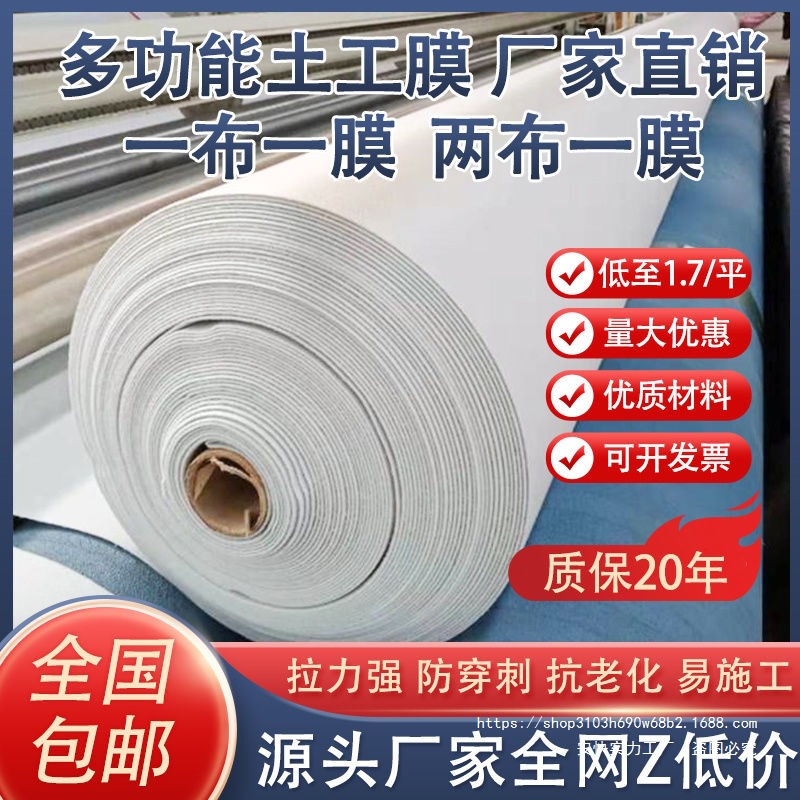 Composite Geomembrane Anti-Seepage and Moisture-Proof Reservoir Fish Pond Waterproof Slope Protection Special Hdpe Two Cloth One Film One Cloth One Film