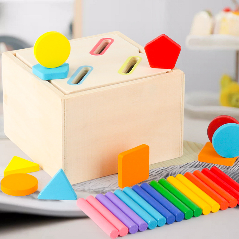 Cross-border New Montessori Teaching Aids Children's Puzzle Shape Color Classification Cup Matching Wooden Intelligence Box Building Blocks Puzzle