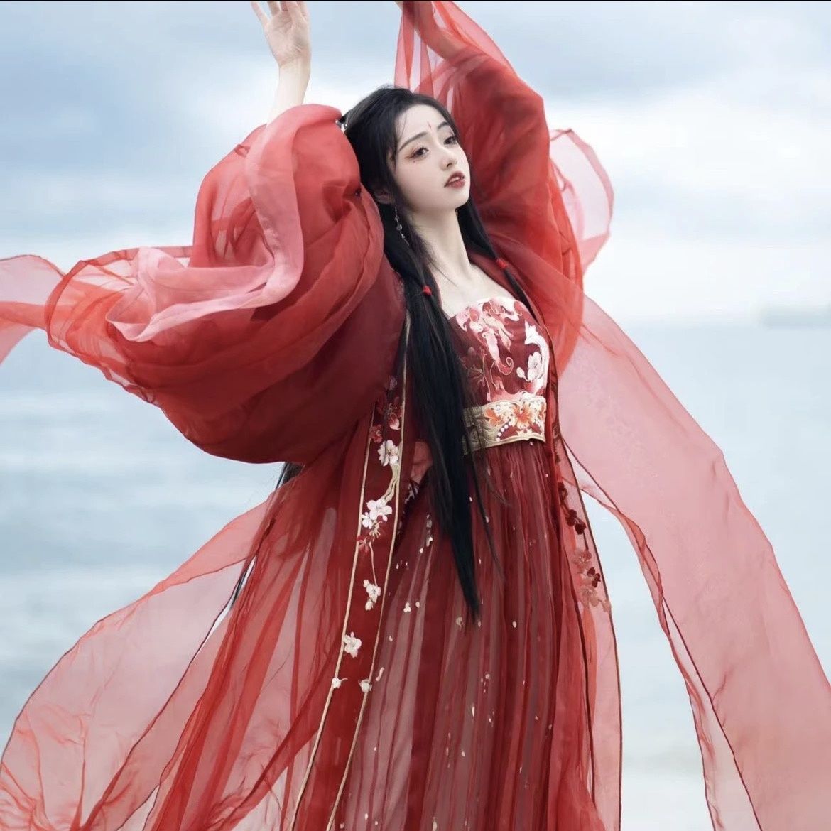 Lingxiuge [Nine-Tailed] 2023 Original Myth Series Long Sleeve Shirt and Hezi Skirt Spring and Autumn Hanfu Women's Set