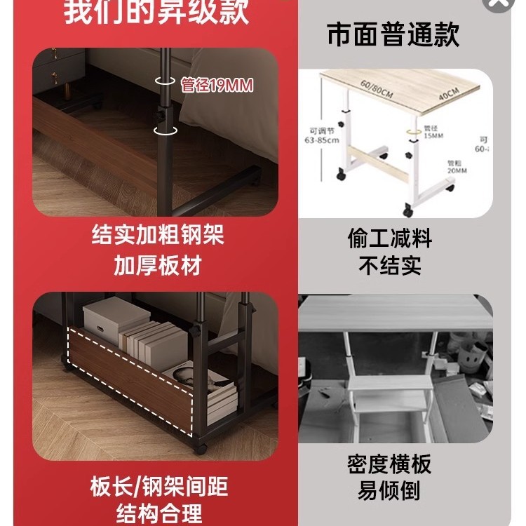 Bedside Table, Bedroom Bedside Small Table, Movable Trolley, Bedside Cabinet, Small Household Computer Table, Lift Table