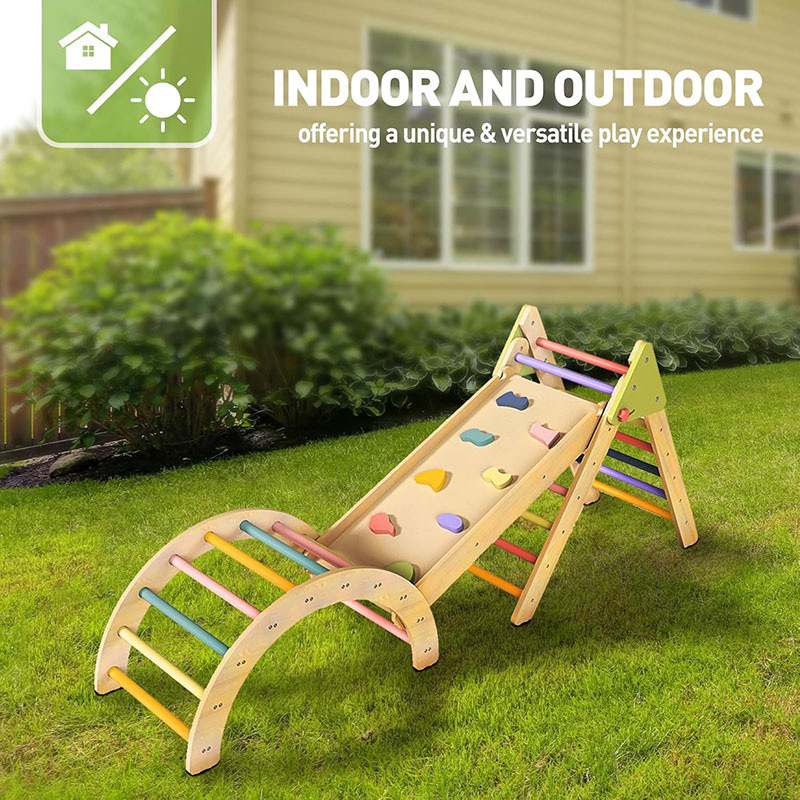 Wooden Children's Folding Climbing Frame Indoor Slide Sensory Training Equipment Infant Rainbow Ladder Climbing Toy